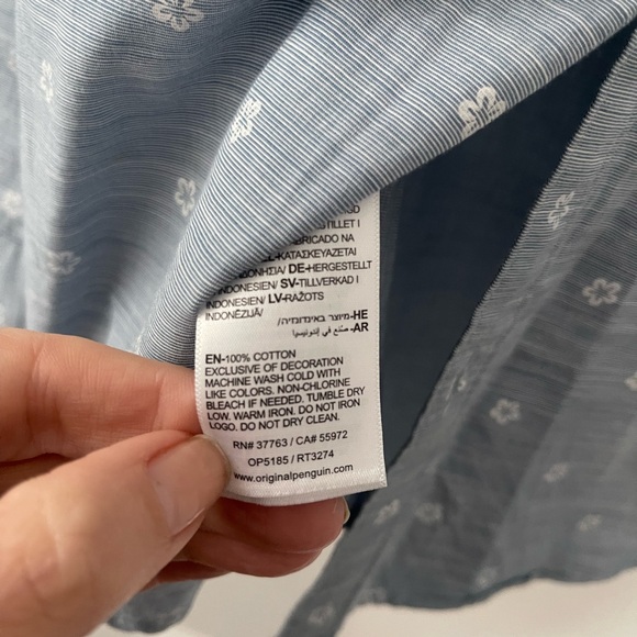 Original Penguin Blue Patterned Men's Cotton Buttondown Shirt Size M EUC - Picture 7 of 7